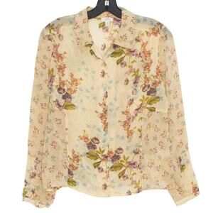 Vintage J Jill Top Cottage Romantic Boho Shabby Chic Academia Button Floral XSP